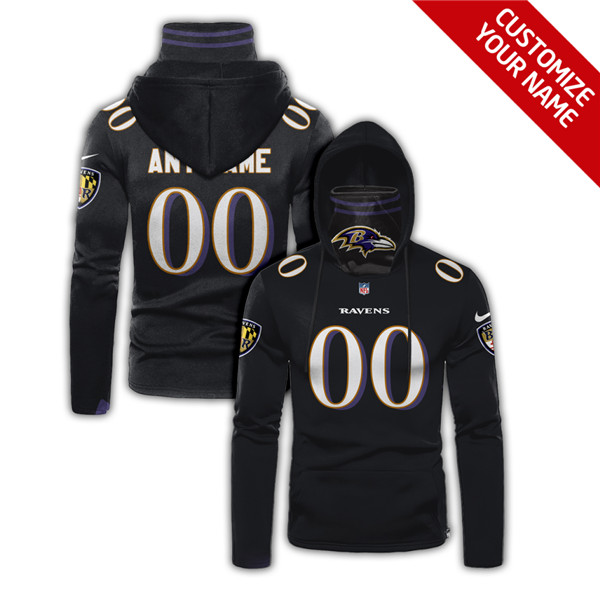 Men's Baltimore Ravens Black 2020 Customize Hoodie Mask